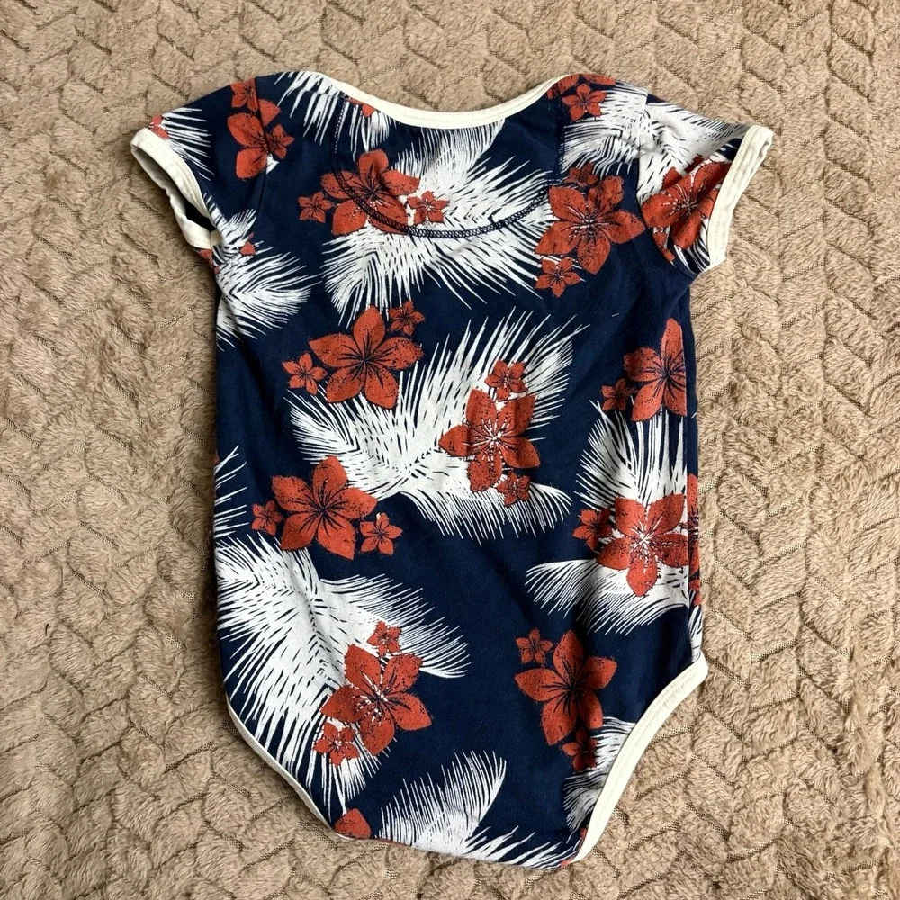 PACT Bodysuit 6-12 Months Tropical Floral Hibiscus Organic Cotton Navy Romper